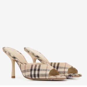 Burberry Mews 90MM Check Linen-Blend Mules